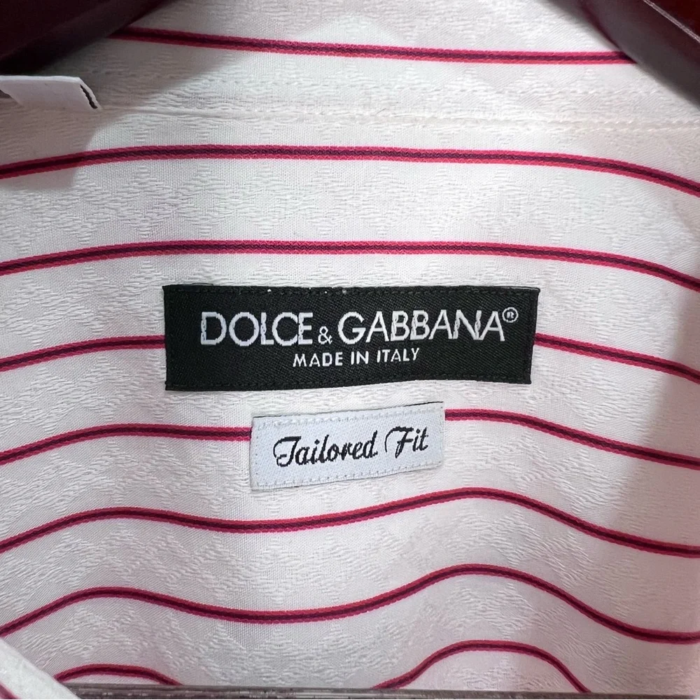 Dolce&Gabbana Tailored fit Men’s Dress shirt White and red pinstripes 17/43_4
